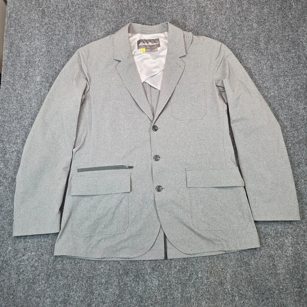NEW Eddie Bauer Travex Mens 44 Gray Technical Travel Blazer Jacket 3-Button Mesh